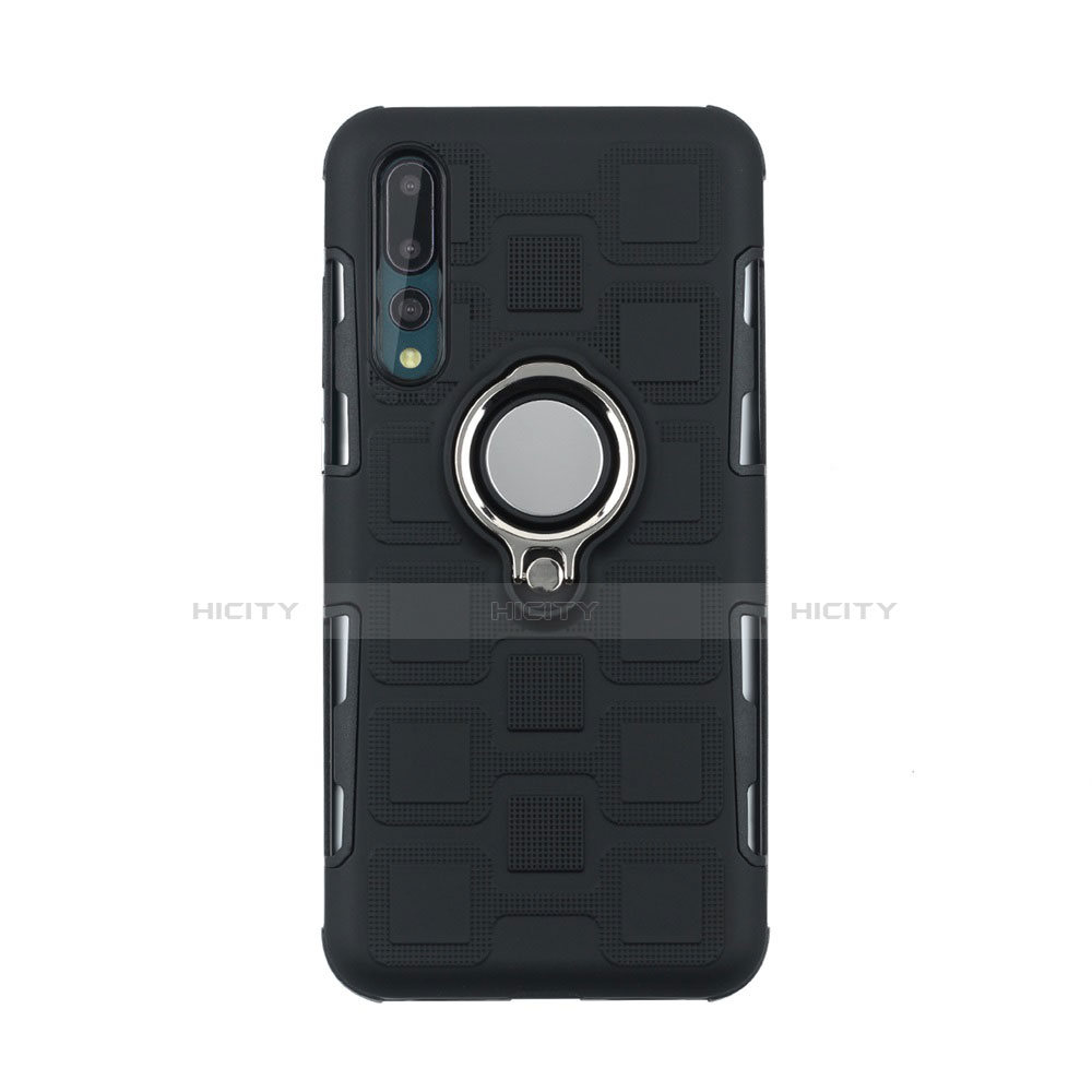 Custodia Silicone Ultra Sottile Morbida Cover con Magnetico Anello Supporto A01 per Huawei P20 Pro