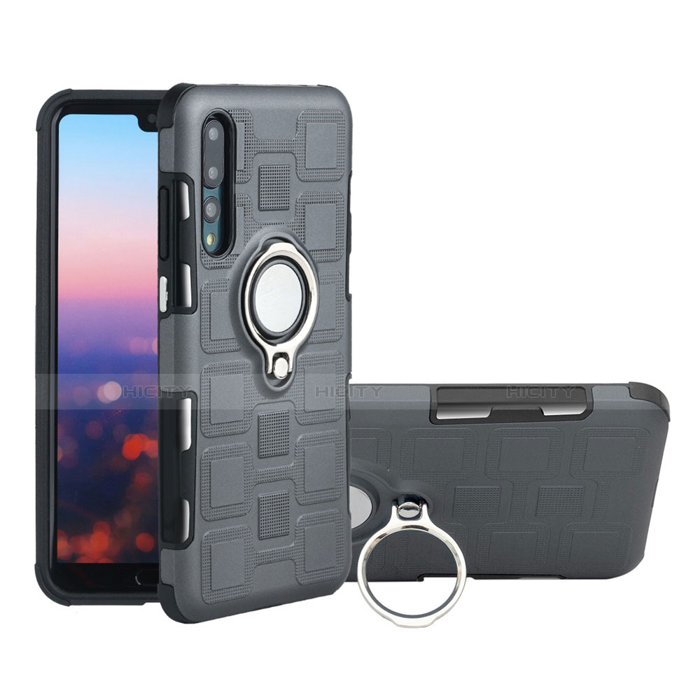 Custodia Silicone Ultra Sottile Morbida Cover con Magnetico Anello Supporto A01 per Huawei P20 Pro Grigio