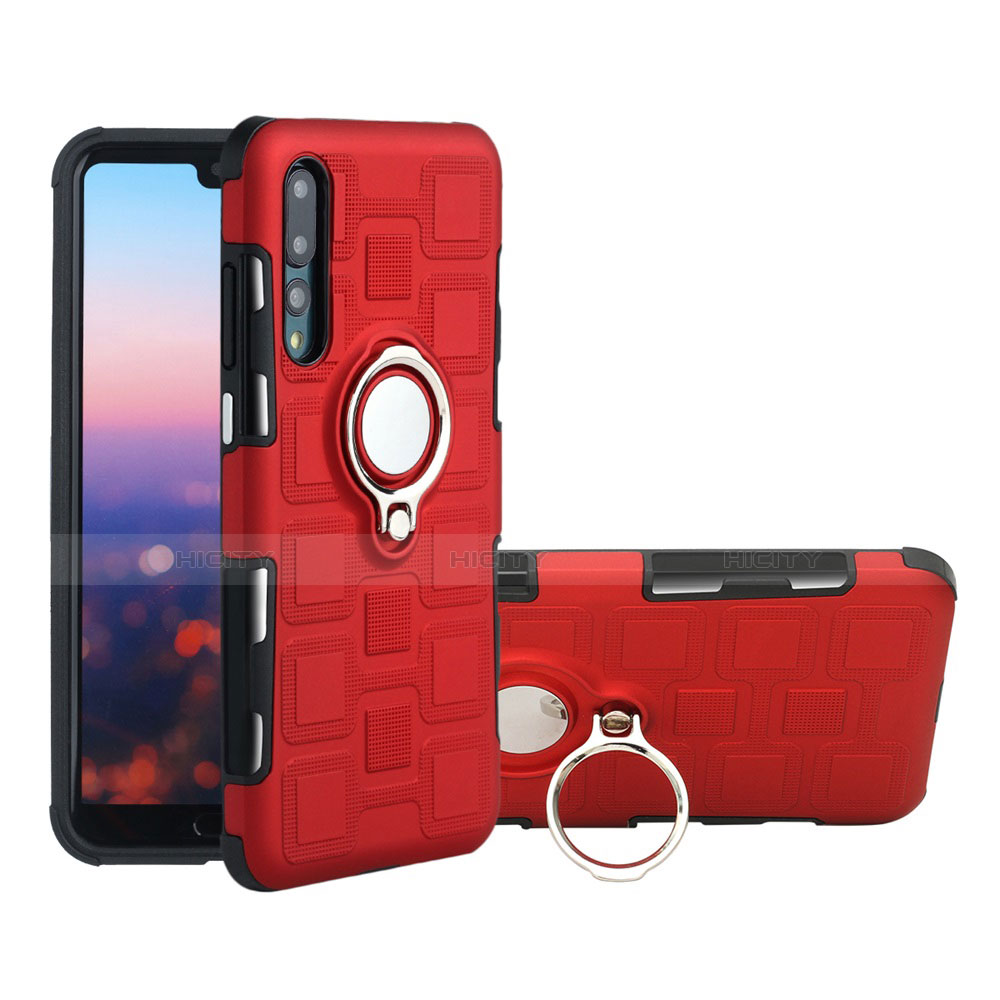 Custodia Silicone Ultra Sottile Morbida Cover con Magnetico Anello Supporto A01 per Huawei P20 Pro Rosso