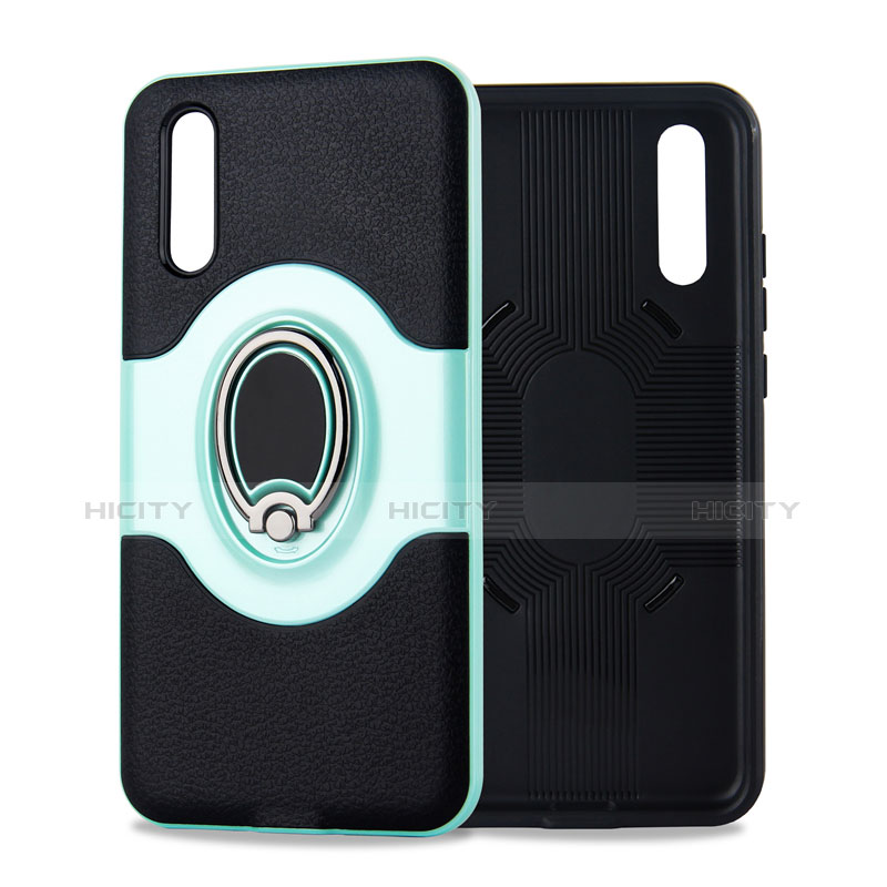 Custodia Silicone Ultra Sottile Morbida Cover con Magnetico Anello Supporto A01 per Huawei P20 Verde