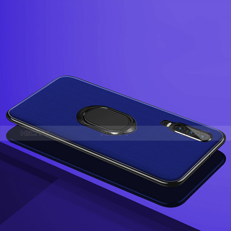 Custodia Silicone Ultra Sottile Morbida Cover con Magnetico Anello Supporto A01 per Huawei P30 Blu