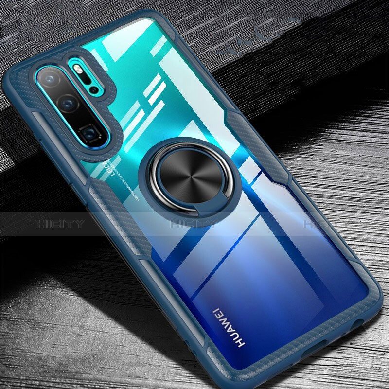 Custodia Silicone Ultra Sottile Morbida Cover con Magnetico Anello Supporto A01 per Huawei P30 Pro New Edition Blu