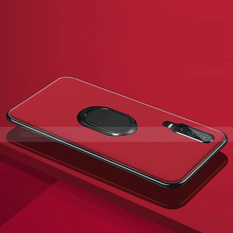 Custodia Silicone Ultra Sottile Morbida Cover con Magnetico Anello Supporto A01 per Huawei P30 Rosso