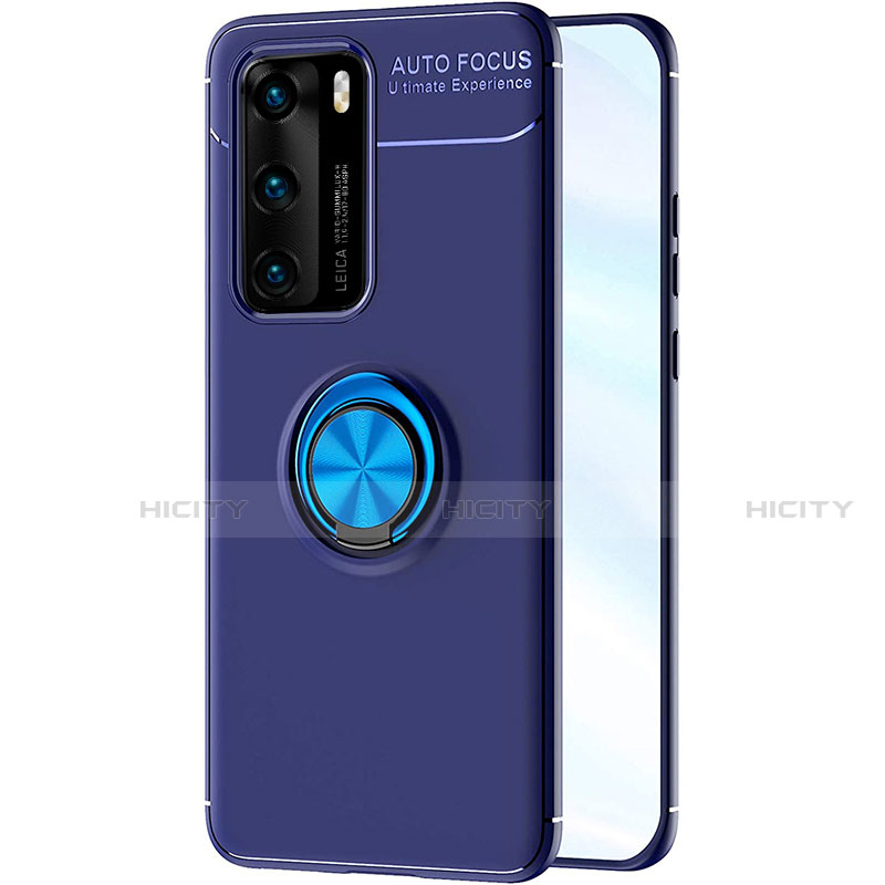 Custodia Silicone Ultra Sottile Morbida Cover con Magnetico Anello Supporto A01 per Huawei P40 Blu