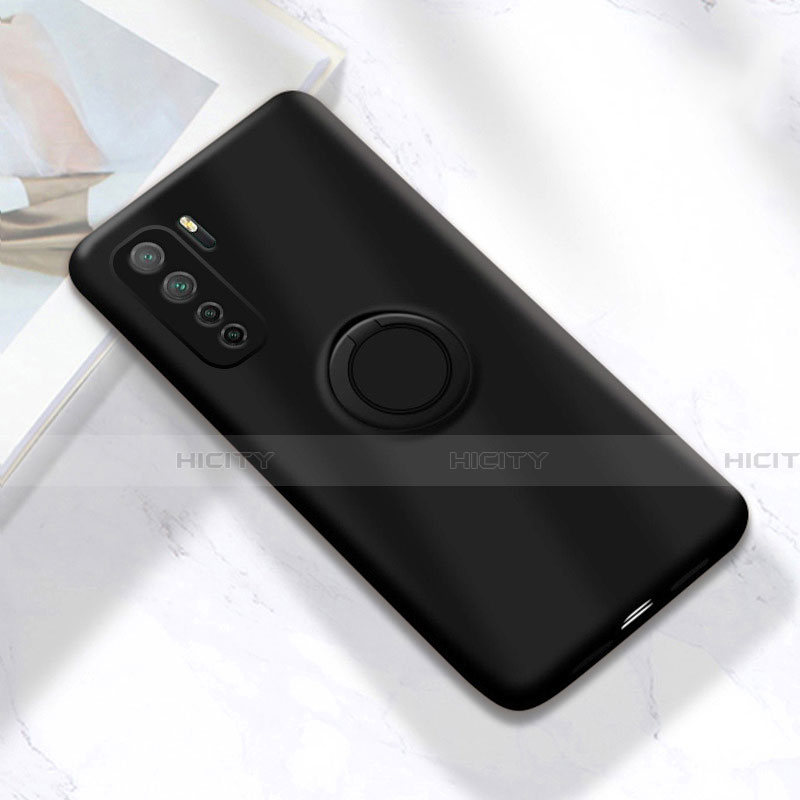 Custodia Silicone Ultra Sottile Morbida Cover con Magnetico Anello Supporto A01 per Huawei P40 Lite 5G Nero