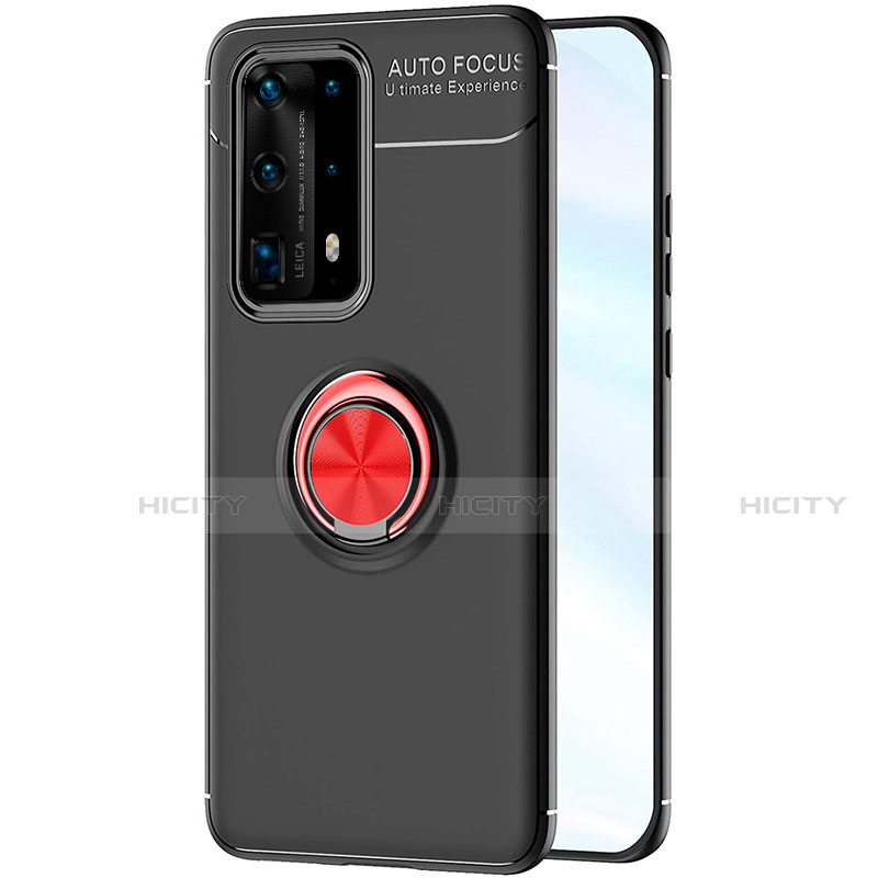 Custodia Silicone Ultra Sottile Morbida Cover con Magnetico Anello Supporto A01 per Huawei P40 Pro+ Plus Rosso e Nero