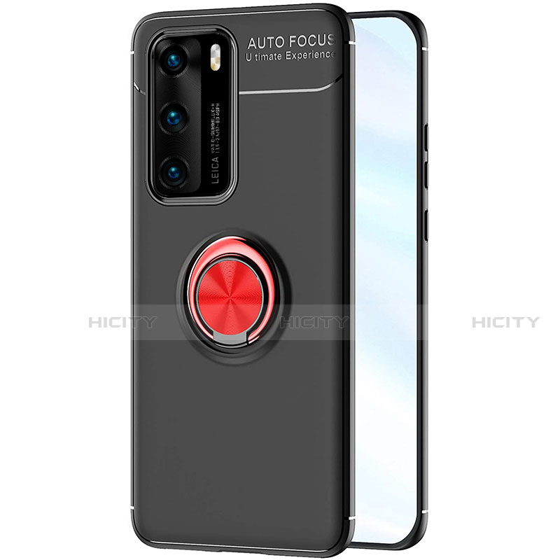 Custodia Silicone Ultra Sottile Morbida Cover con Magnetico Anello Supporto A01 per Huawei P40 Rosso e Nero