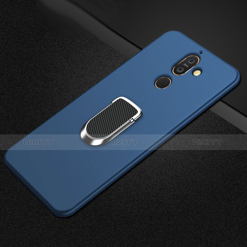 Custodia Silicone Ultra Sottile Morbida Cover con Magnetico Anello Supporto A01 per Nokia 7 Plus Blu