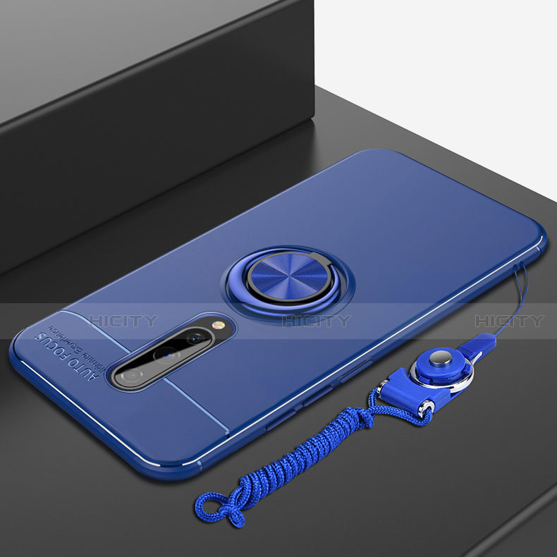 Custodia Silicone Ultra Sottile Morbida Cover con Magnetico Anello Supporto A01 per OnePlus 8 Blu