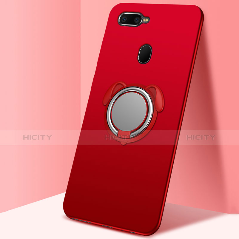 Custodia Silicone Ultra Sottile Morbida Cover con Magnetico Anello Supporto A01 per Oppo A7 Rosso