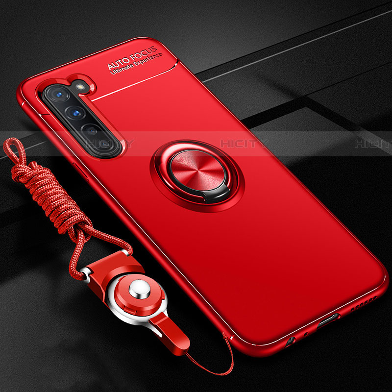 Custodia Silicone Ultra Sottile Morbida Cover con Magnetico Anello Supporto A01 per Oppo Find X2 Lite Rosso