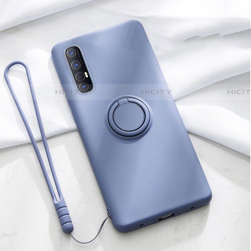 Custodia Silicone Ultra Sottile Morbida Cover con Magnetico Anello Supporto A01 per Oppo Find X2 Neo Grigio