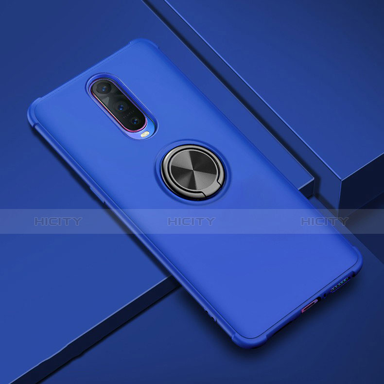 Custodia Silicone Ultra Sottile Morbida Cover con Magnetico Anello Supporto A01 per Oppo R17 Pro Blu