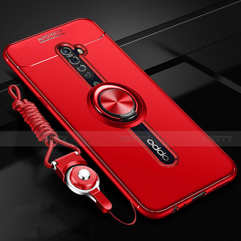 Custodia Silicone Ultra Sottile Morbida Cover con Magnetico Anello Supporto A01 per Oppo Reno2 Rosso