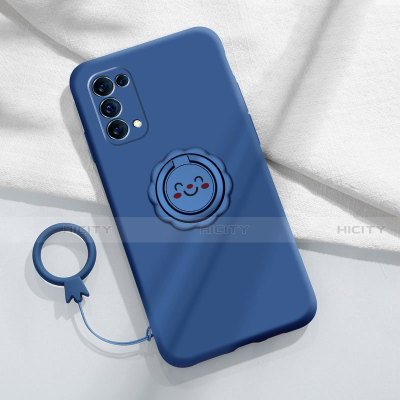 Custodia Silicone Ultra Sottile Morbida Cover con Magnetico Anello Supporto A01 per Oppo Reno5 5G Blu