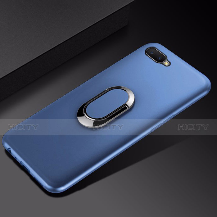 Custodia Silicone Ultra Sottile Morbida Cover con Magnetico Anello Supporto A01 per Oppo RX17 Neo Blu