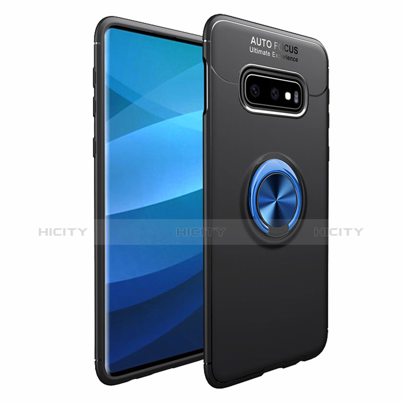 Custodia Silicone Ultra Sottile Morbida Cover con Magnetico Anello Supporto A01 per Samsung Galaxy S10 Blu e Nero