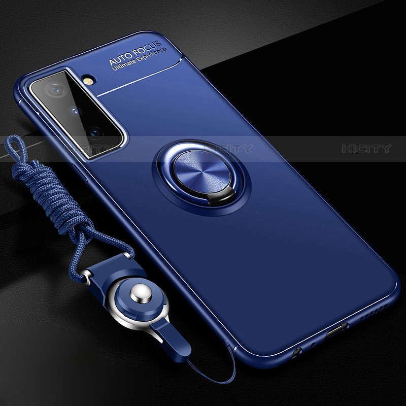 Custodia Silicone Ultra Sottile Morbida Cover con Magnetico Anello Supporto A01 per Samsung Galaxy S21 5G Blu