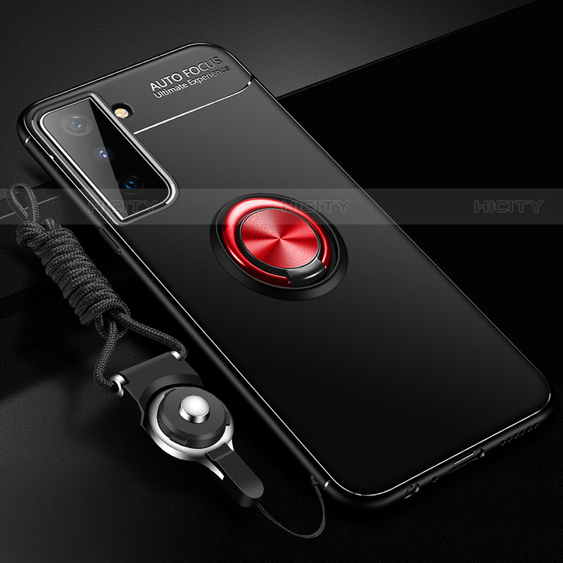 Custodia Silicone Ultra Sottile Morbida Cover con Magnetico Anello Supporto A01 per Samsung Galaxy S21 5G Rosso e Nero