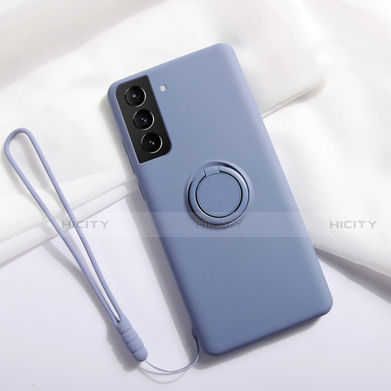 Custodia Silicone Ultra Sottile Morbida Cover con Magnetico Anello Supporto A01 per Samsung Galaxy S21 Plus 5G Grigio Lavanda