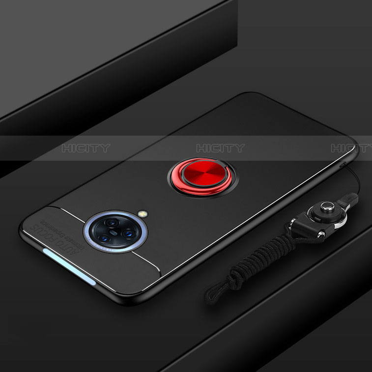 Custodia Silicone Ultra Sottile Morbida Cover con Magnetico Anello Supporto A01 per Vivo Nex 3 Rosso e Nero