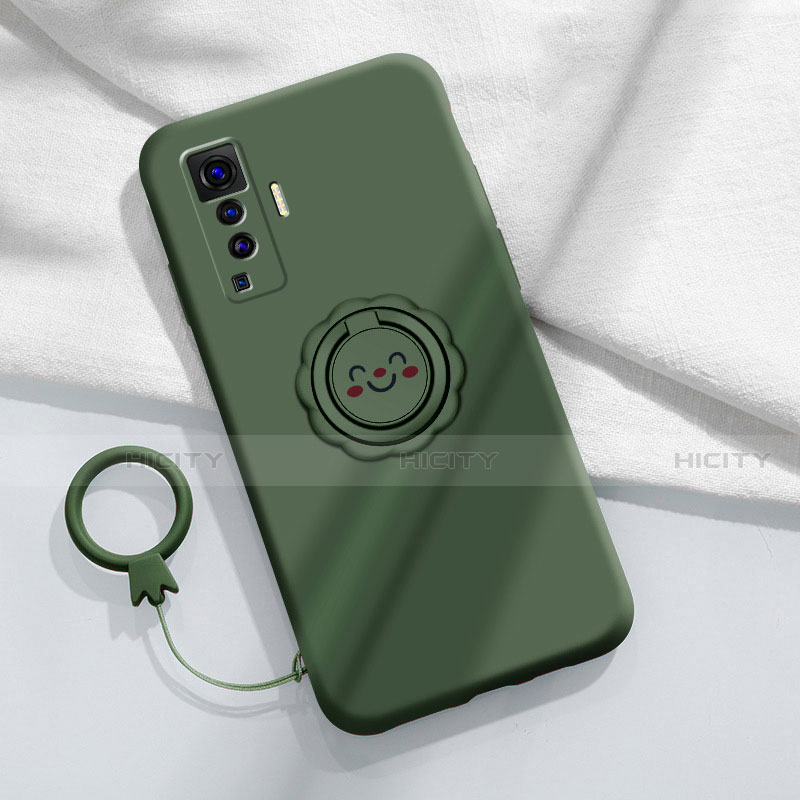 Custodia Silicone Ultra Sottile Morbida Cover con Magnetico Anello Supporto A01 per Vivo X50 5G Verde