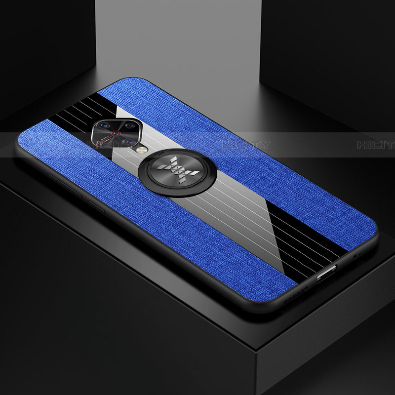 Custodia Silicone Ultra Sottile Morbida Cover con Magnetico Anello Supporto A01 per Vivo X50 Lite Blu