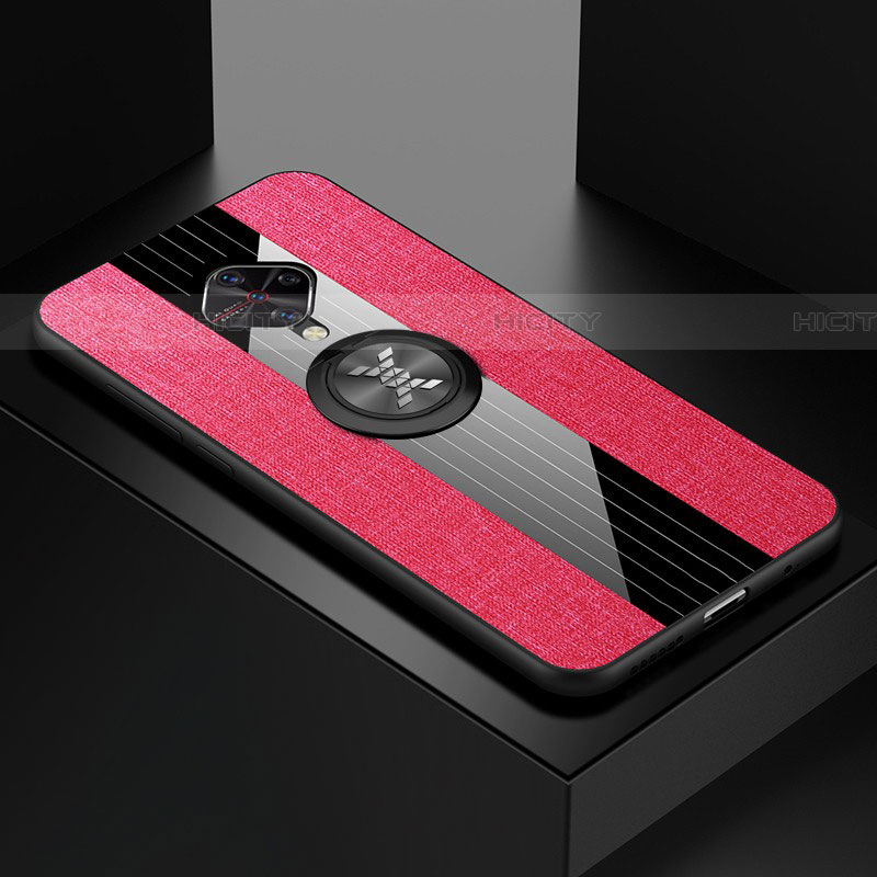 Custodia Silicone Ultra Sottile Morbida Cover con Magnetico Anello Supporto A01 per Vivo X50 Lite Rosa Caldo