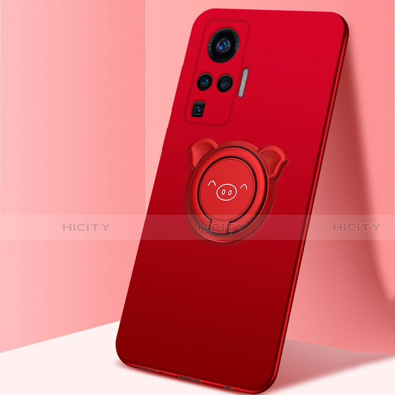 Custodia Silicone Ultra Sottile Morbida Cover con Magnetico Anello Supporto A01 per Vivo X50 Pro 5G Rosso