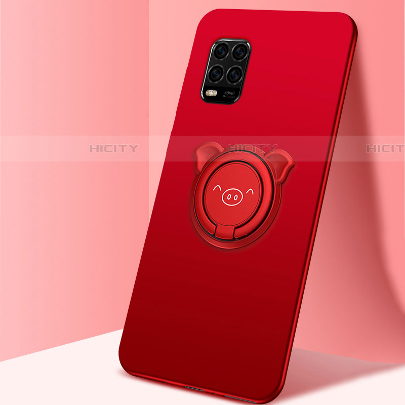 Custodia Silicone Ultra Sottile Morbida Cover con Magnetico Anello Supporto A01 per Xiaomi Mi 10 Lite Rosso