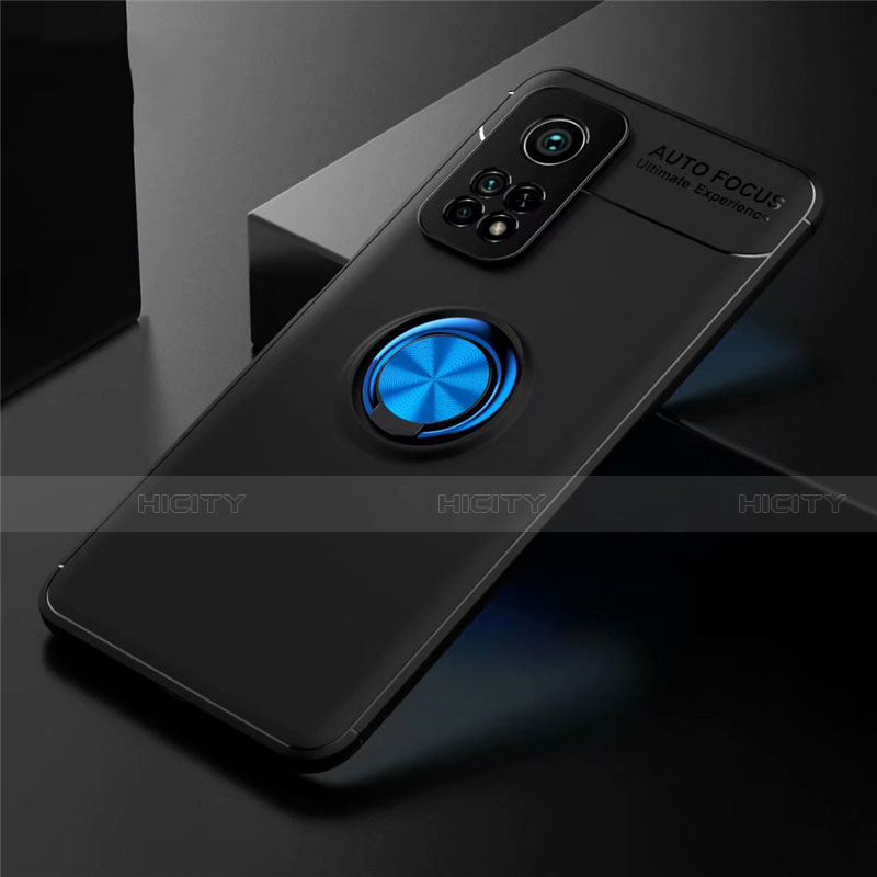 Custodia Silicone Ultra Sottile Morbida Cover con Magnetico Anello Supporto A01 per Xiaomi Mi 10T 5G Blu e Nero