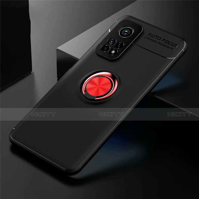 Custodia Silicone Ultra Sottile Morbida Cover con Magnetico Anello Supporto A01 per Xiaomi Mi 10T 5G Rosso e Nero