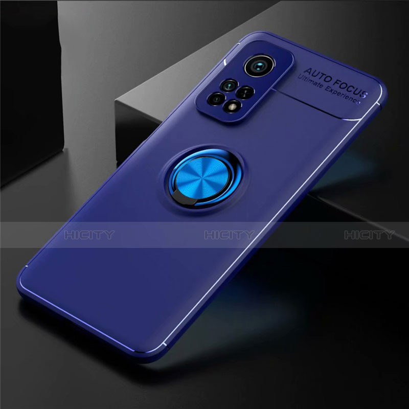 Custodia Silicone Ultra Sottile Morbida Cover con Magnetico Anello Supporto A01 per Xiaomi Mi 10T Pro 5G Blu