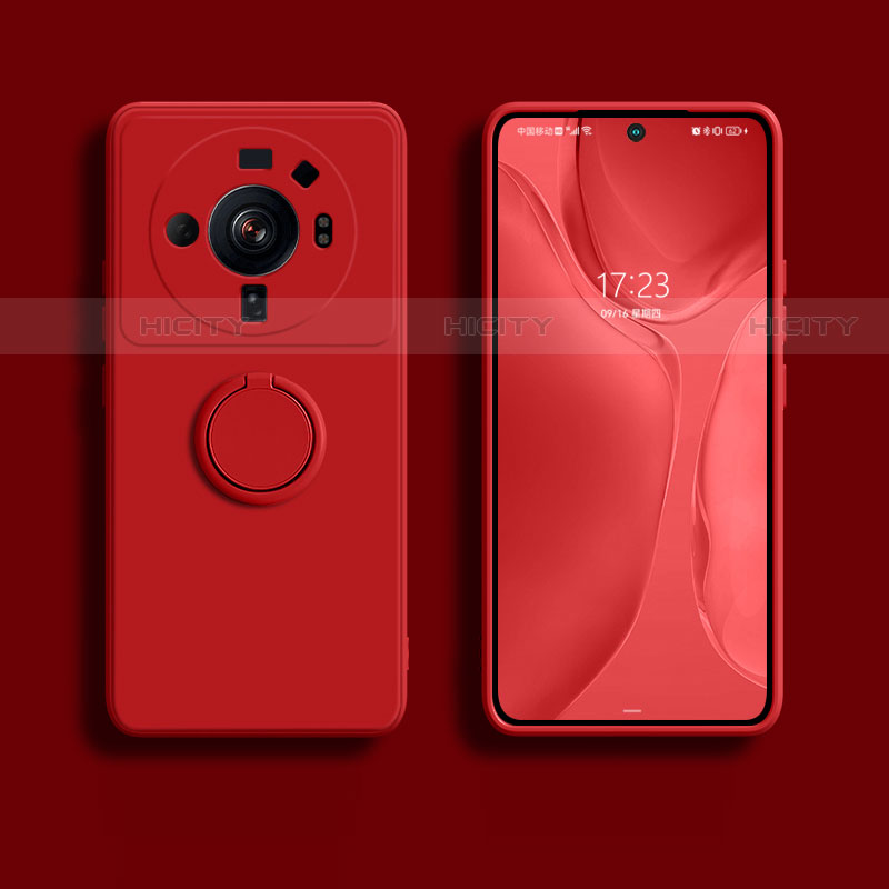 Custodia Silicone Ultra Sottile Morbida Cover con Magnetico Anello Supporto A01 per Xiaomi Mi 12 Ultra 5G Rosso