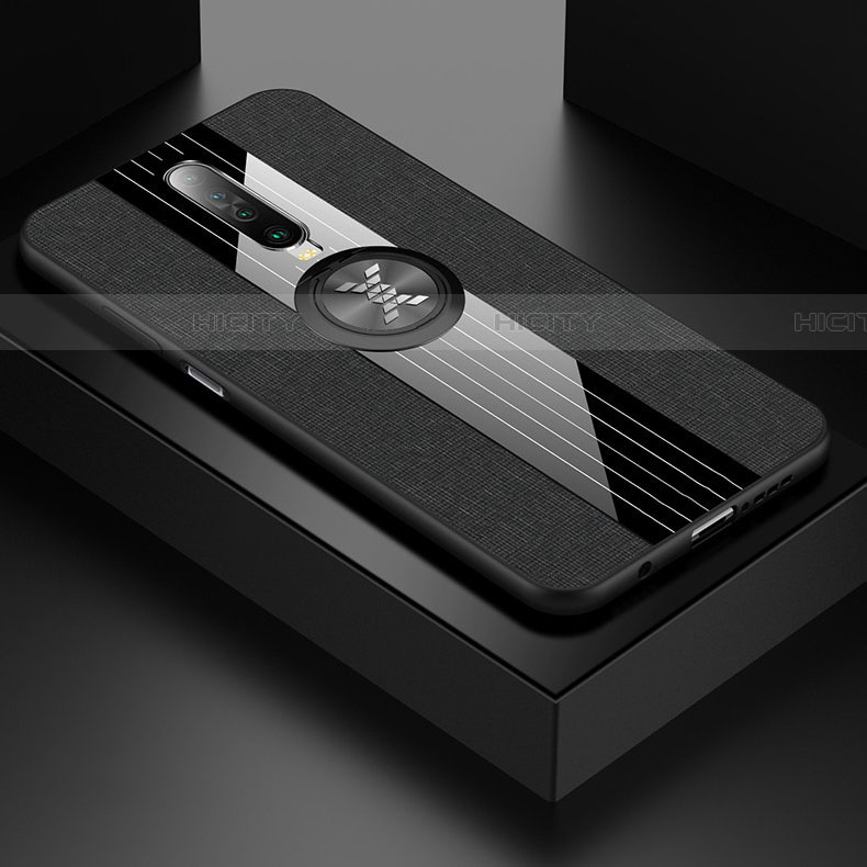 Custodia Silicone Ultra Sottile Morbida Cover con Magnetico Anello Supporto A01 per Xiaomi Poco X2 Nero