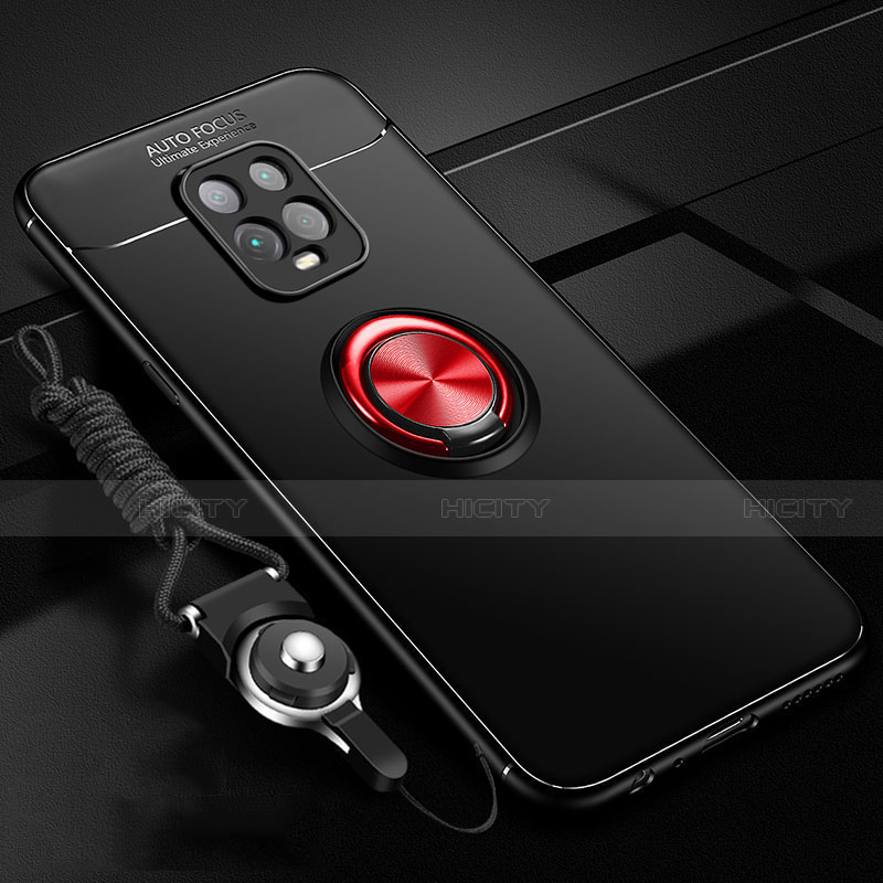 Custodia Silicone Ultra Sottile Morbida Cover con Magnetico Anello Supporto A01 per Xiaomi Redmi 10X 5G Rosso e Nero