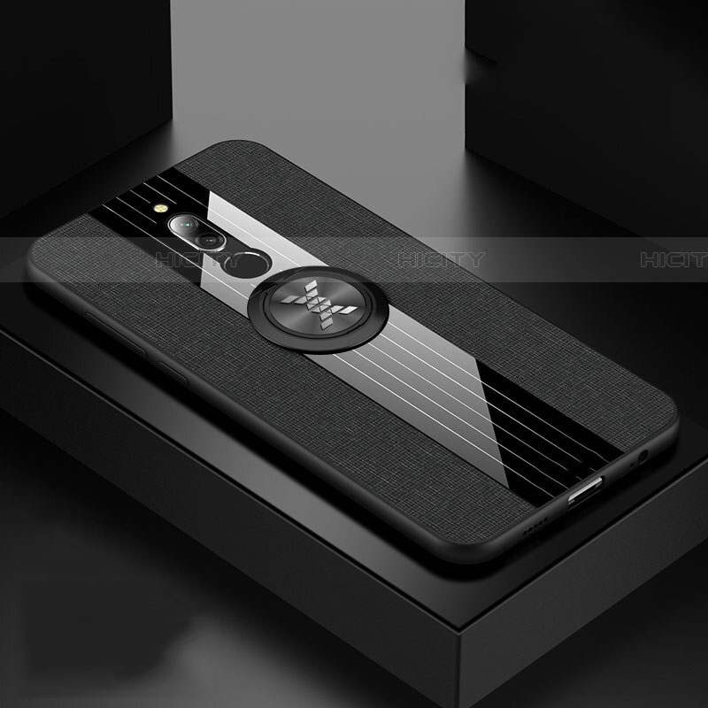 Custodia Silicone Ultra Sottile Morbida Cover con Magnetico Anello Supporto A01 per Xiaomi Redmi 8 Nero