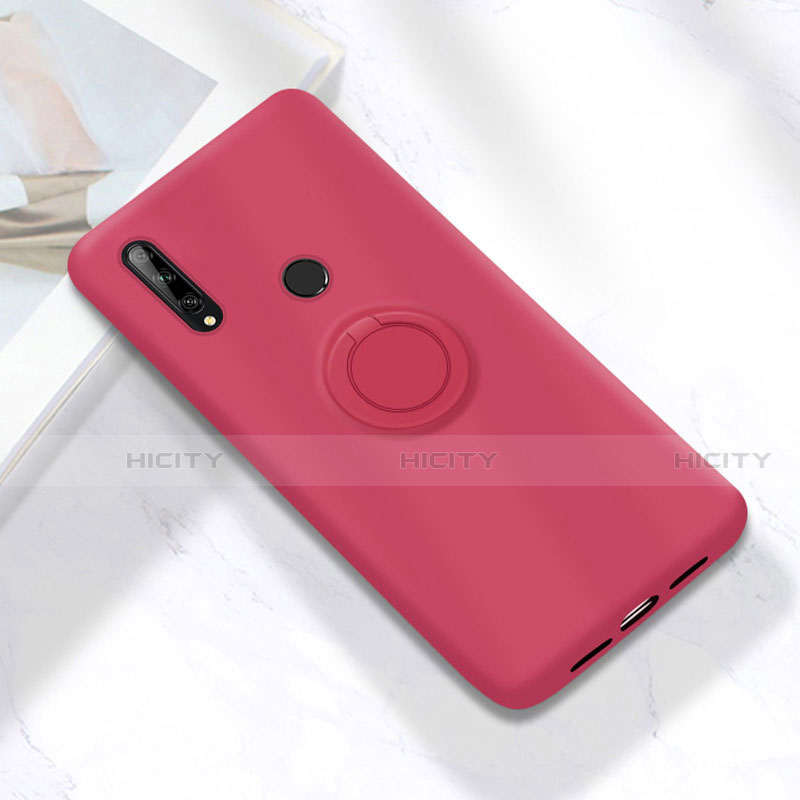 Custodia Silicone Ultra Sottile Morbida Cover con Magnetico Anello Supporto A02 per Huawei Enjoy 10 Plus Rosso Rosa