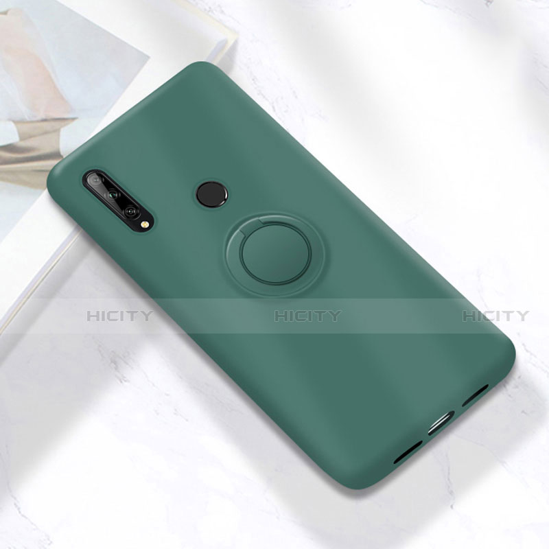 Custodia Silicone Ultra Sottile Morbida Cover con Magnetico Anello Supporto A02 per Huawei Enjoy 10 Plus Verde