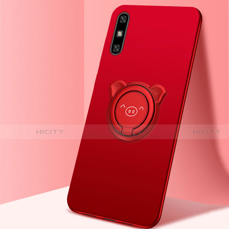 Custodia Silicone Ultra Sottile Morbida Cover con Magnetico Anello Supporto A02 per Huawei Enjoy 10e Rosso