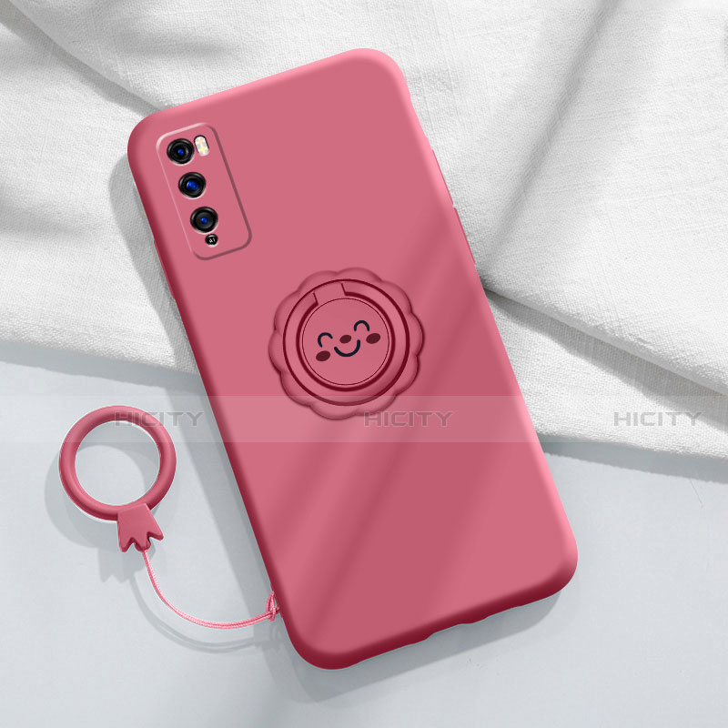 Custodia Silicone Ultra Sottile Morbida Cover con Magnetico Anello Supporto A02 per Huawei Enjoy 20 Pro 5G Rosso Rosa