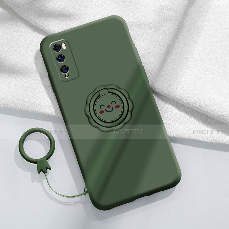 Custodia Silicone Ultra Sottile Morbida Cover con Magnetico Anello Supporto A02 per Huawei Enjoy Z 5G Verde