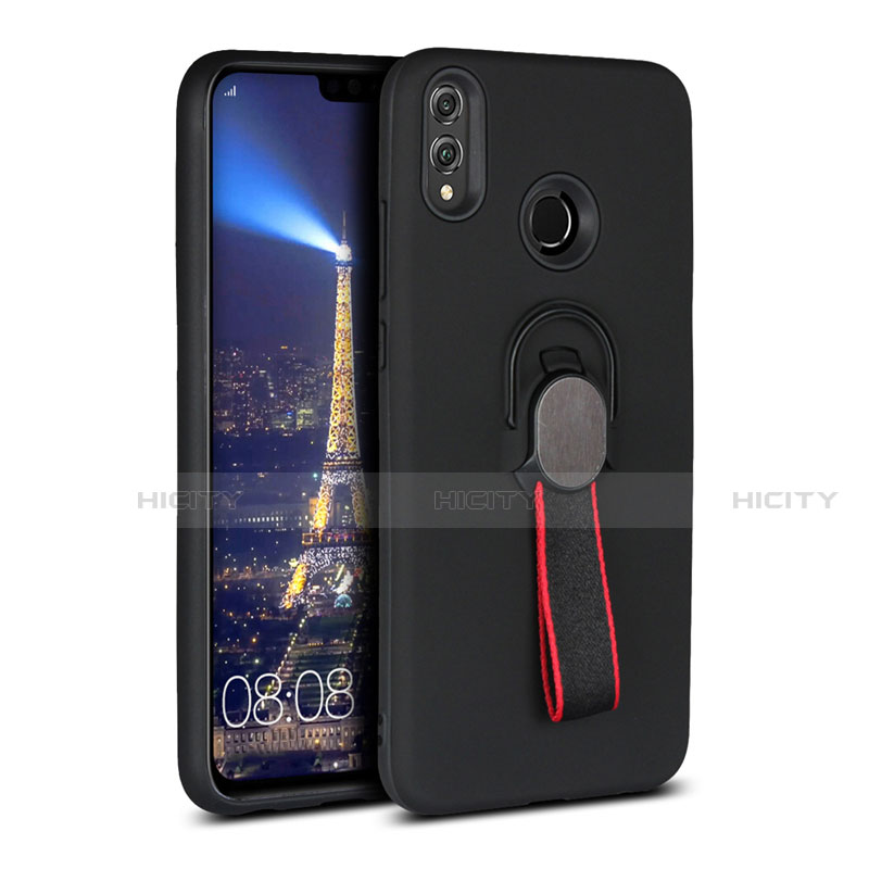 Custodia Silicone Ultra Sottile Morbida Cover con Magnetico Anello Supporto A02 per Huawei Honor 8X Nero