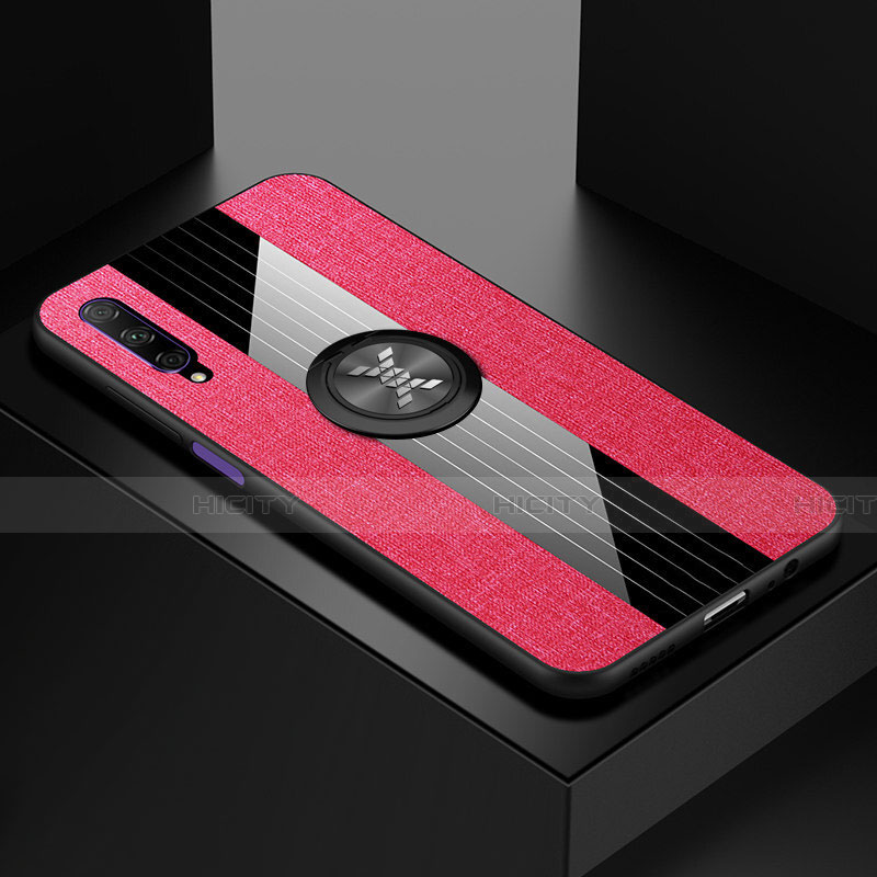 Custodia Silicone Ultra Sottile Morbida Cover con Magnetico Anello Supporto A02 per Huawei Honor 9X Pro Rosa Caldo