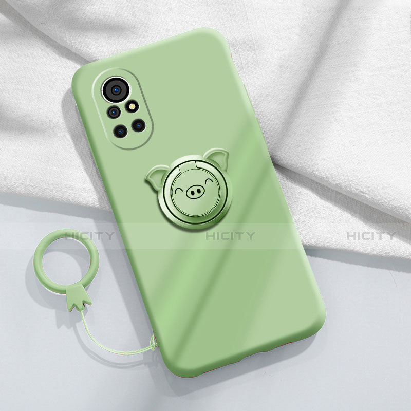 Custodia Silicone Ultra Sottile Morbida Cover con Magnetico Anello Supporto A02 per Huawei Nova 8 5G Verde Pastello