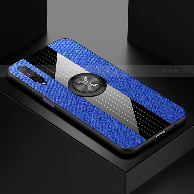 Custodia Silicone Ultra Sottile Morbida Cover con Magnetico Anello Supporto A02 per Huawei Y9s Blu