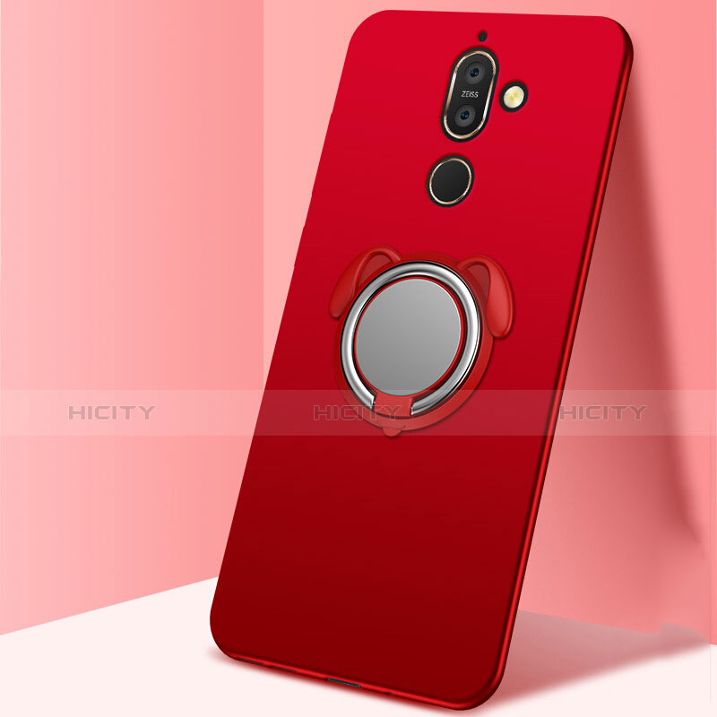 Custodia Silicone Ultra Sottile Morbida Cover con Magnetico Anello Supporto A02 per Nokia 7 Plus