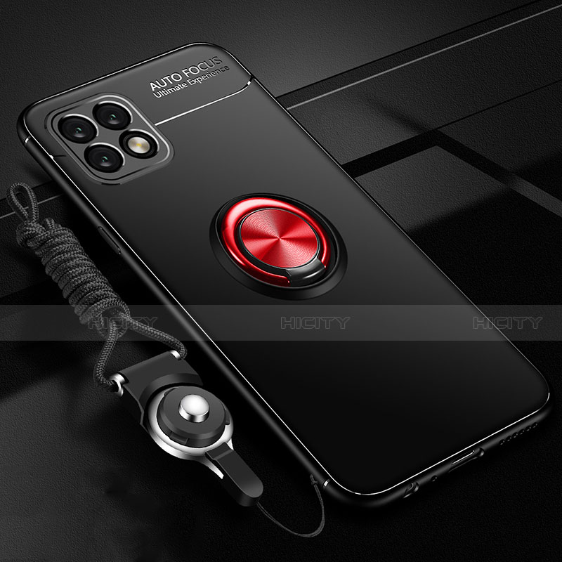 Custodia Silicone Ultra Sottile Morbida Cover con Magnetico Anello Supporto A02 per Oppo A73 5G Rosso e Nero