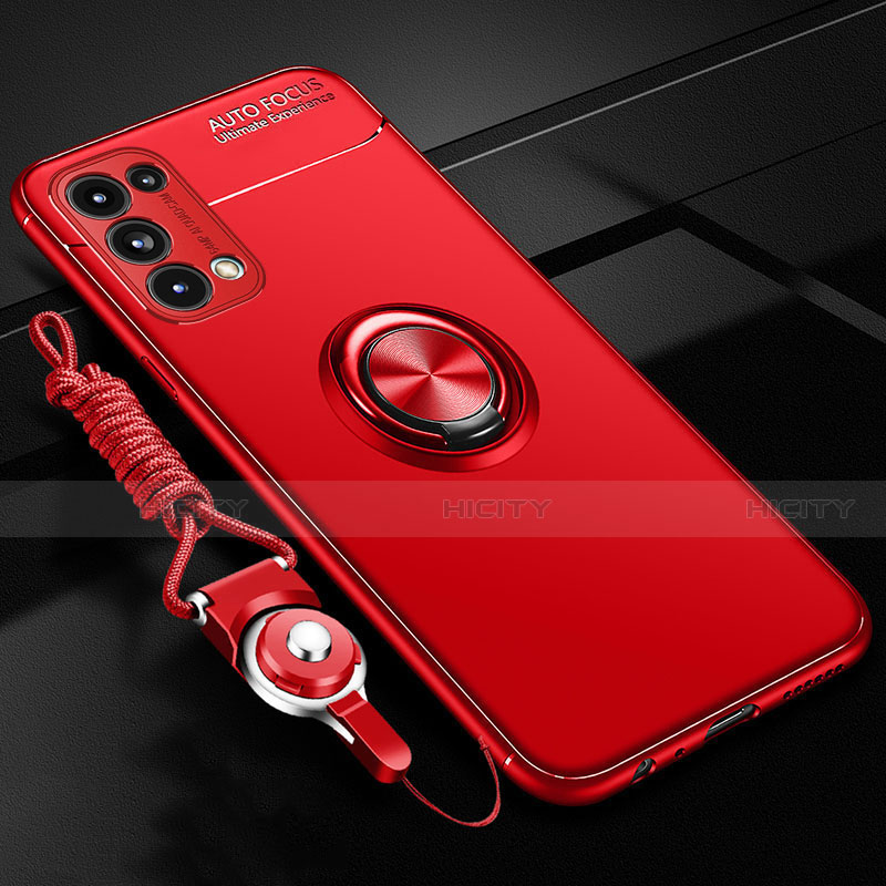 Custodia Silicone Ultra Sottile Morbida Cover con Magnetico Anello Supporto A02 per Oppo Find X3 Lite 5G Rosso