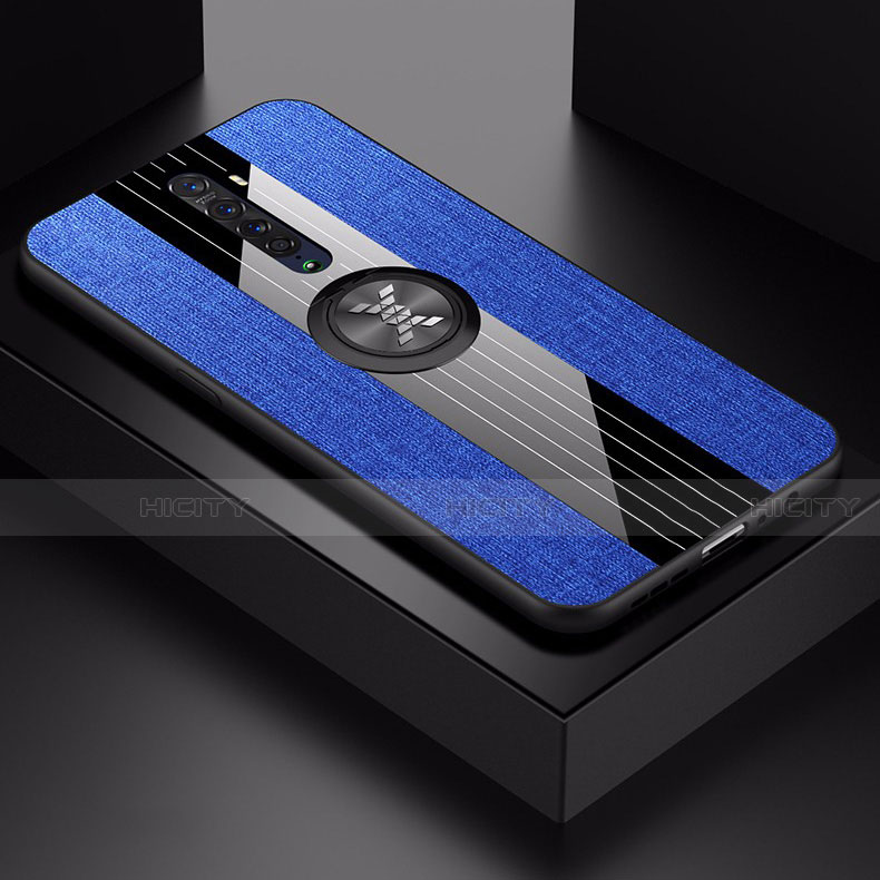 Custodia Silicone Ultra Sottile Morbida Cover con Magnetico Anello Supporto A02 per Oppo Reno2 Blu